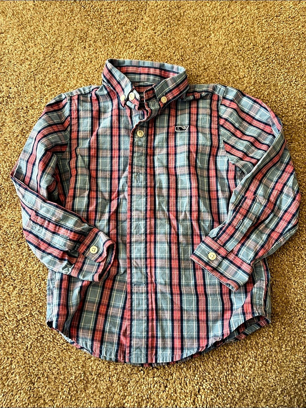 Vineyard Vines Boys Plaid Whale Button-Down Shirt Blue & Red Boys 3T
